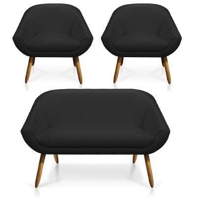Kit 01 Namoradeira 02 Lugares E 02 Poltronas Giovana Corino Castanho Preto