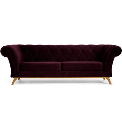 Sofá 3 Lugares Império 230 Cm Veludo Roxo Grape C-292