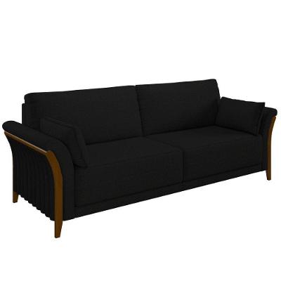 Sofá 3 Lugares 222cm Pés Madeira M22 Veludo Preto