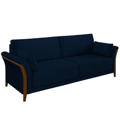 Sofá 3 Lugares 222cm Pés Madeira M22 Veludo Azul Marinho