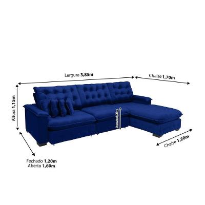 Sofá Berlin 3.85x1.70m Com Chaise Super Pillow Top - Azul
