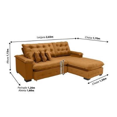 Sofá Berlin 2.65x1.70m Com Chaise Super Pillow Top - Terra