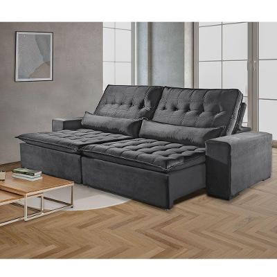 Sofá 3 Lugares Retrátil Elegance 2.30m Veludo Cinza Profundo
