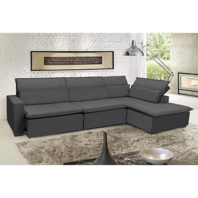 Sofá Istambul 3.80x1.90m Retrátil E Reclinável Com Chaise - Chumbo