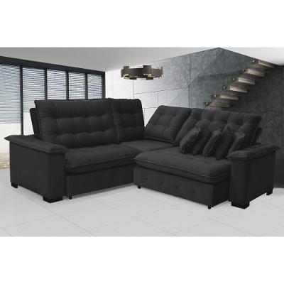 Sofá Manchester 2.63x2.63m De Canto, Retrátil E Reclinável - Preto