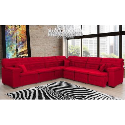 Sofá Magno 3.77x3.32m De Canto, Retrátil E Reclinável - Vermelho