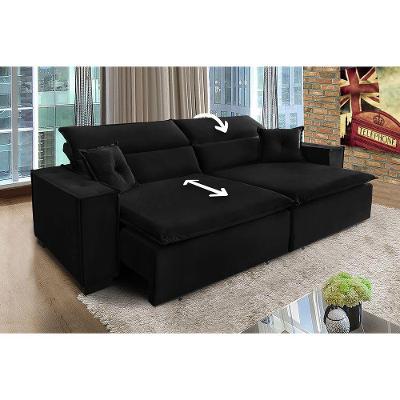 Sofá Londres 2.70m Retrátil E Reclinável Pillow Top - Preto