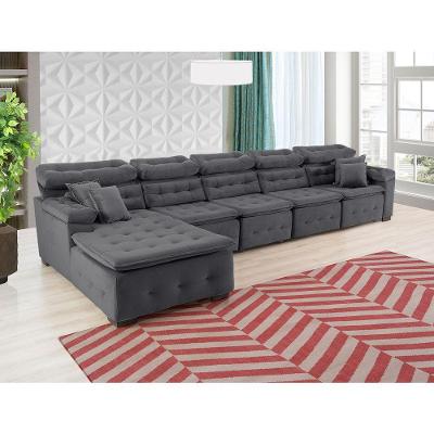 Sofá Orlando 4.20x1.50m Com Chaise, Retrátil E Reclinável - Chumbo