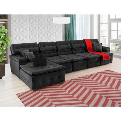 Sofá Orlando 4.20x2.10m Com Chaise, Retrátil E Reclinável - Preto