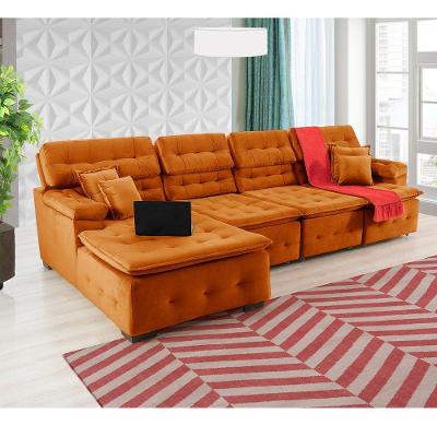 Sofá Orlando 3.45x2.10m Com Chaise, Retrátil E Reclinável - Terra