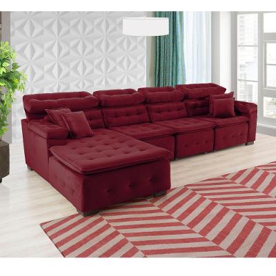 Sofá Orlando 3.45x1.90m Com Chaise, Retrátil E Reclinável - Vinho