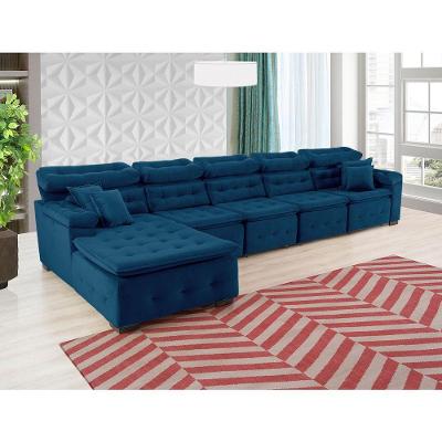 Sofá Orlando 4.20x1.50m Com Chaise, Retrátil E Reclinável - Azul