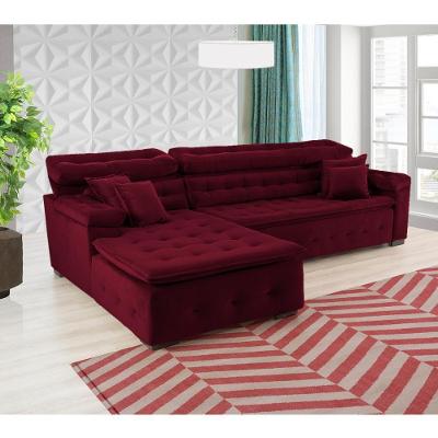 Sofá Orlando 2.40x1.90m Com Chaise, Retrátil E Reclinável - Vinho