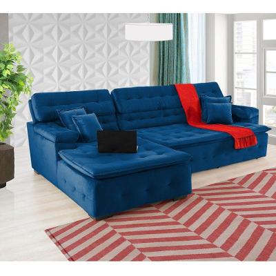 Sofá Orlando 2.40x1.90m Com Chaise, Retrátil E Reclinável - Azul