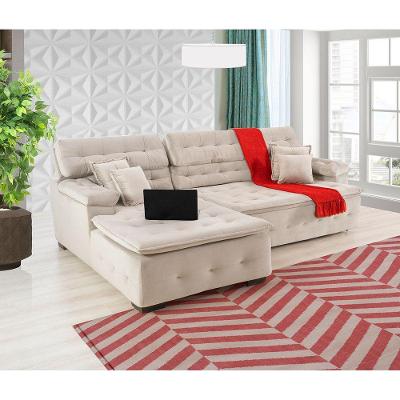 Sofá Orlando 2.20x1.90m Com Chaise, Retrátil E Reclinável - Bege
