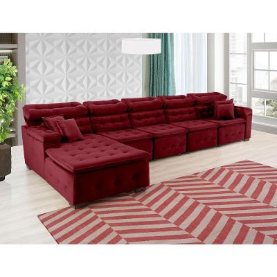 Sofá Orlando 4.20x1.50m Com Chaise, Retrátil E Reclinável - Vinho