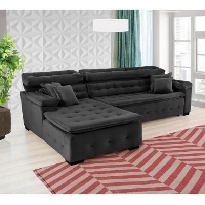 Sofá Orlando 2.40x1.90m Com Chaise, Retrátil E Reclinável - Preto