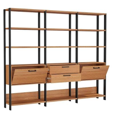 Estante Alta Estilo Industrial 2 Portas 2 Gavetas E93 Freijó/Preto Fosco
