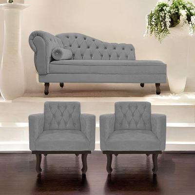 Kit Diva Recamier Diana 185Cm Lado Direito E 02 Poltronas Classic Suede Cinza