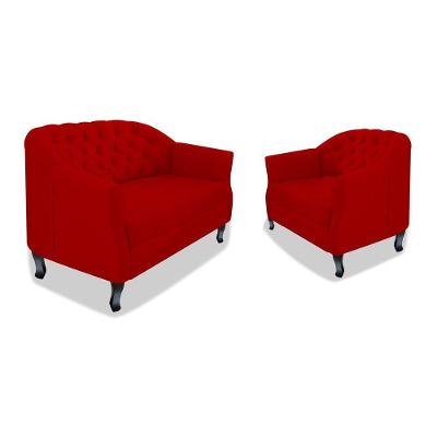 Kit Namoradeira E Poltrona Julia Suede Vermelho