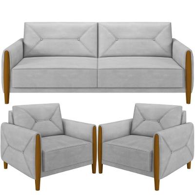 Kit Sofá 02 Lugares 165Cm Com 02 Poltronas Berilo M03 Cinza