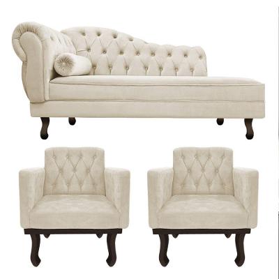 Kit Diva Recamier Diana 185Cm Lado Direito E 02 Poltronas Classic Suede Bege