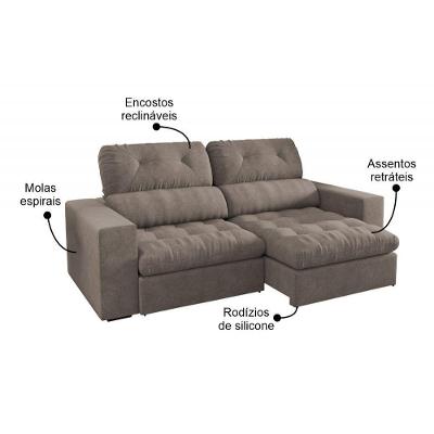 Sofá Retrátil e Reclinável 200cm Viena A12 Suede Pena Areia