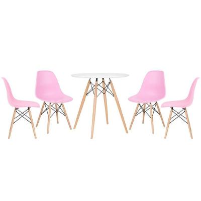 Mesa Redonda Eames 70 Cm Branco + 4 Cadeiras Eiffel Dsw Rosa Claro