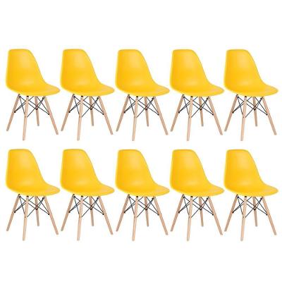 Kit 10 Cadeiras Charles Eames Eiffel Dsw Com Pés De Madeira Clara Amarelo