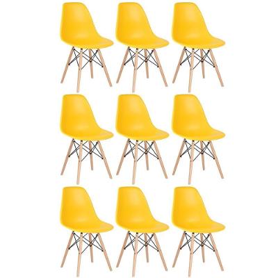Kit 9 Cadeiras Charles Eames Eiffel Dsw Com Pés De Madeira Clara Amarelo