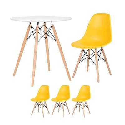 Mesa Redonda Eames 70 Cm Branco + 3 Cadeiras Eiffel Dsw Amarelo