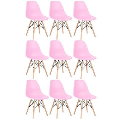 Kit 9 Cadeiras Charles Eames Eiffel Dsw Com Pés De Madeira Clara Rosa Claro