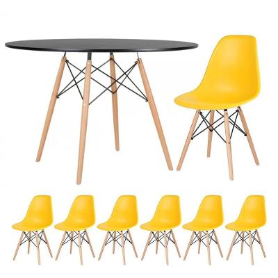 Mesa Redonda 120Cm Preto + 6 Cadeiras Amarelo