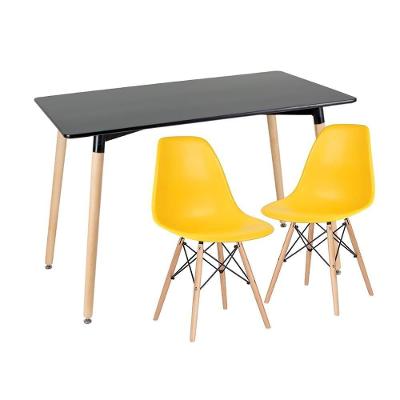 Kit - Mesa De Jantar Retangular Eames 60 X 120 Cm Preto + 2 Cadeiras Eiffel Dsw Amarelo