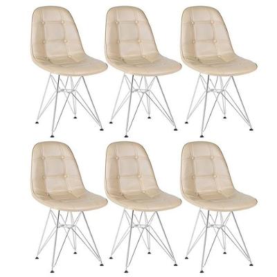 Kit 6 Cadeiras Estofadas Charles Eames Eiffel Botonê Com Pés De Metal Cromado Nude Nude