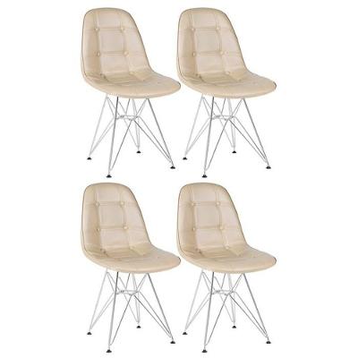 Kit 4 Cadeiras Estofadas Charles Eames Eiffel Botonê Com Pés De Metal Cromado Nude Nude