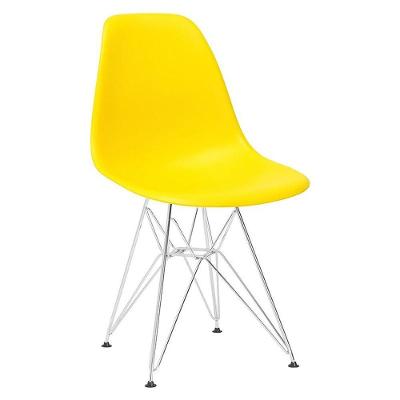 Cadeira Eames Eiffel Dkr Com Base De Metal Cromado Amarelo Amarelo