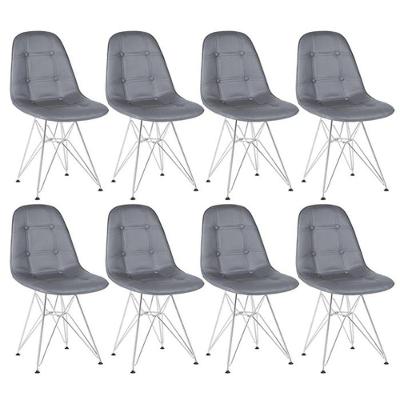 Kit 8 Cadeiras Estofadas Charles Eames Eiffel Botonê Com Pés De Metal Cromado Cinza Escuro