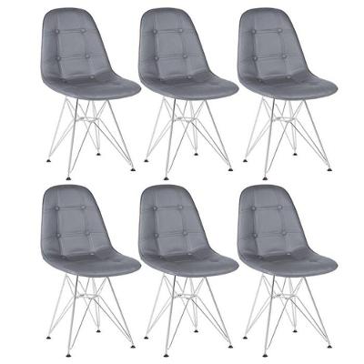 Kit 6 Cadeiras Estofadas Charles Eames Eiffel Botonê Com Pés De Metal Cromado Cinza Escuro