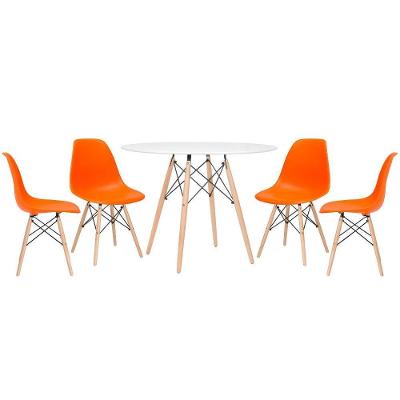 Mesa Redonda 100 Cm Branco + 4 Cadeiras Laranja