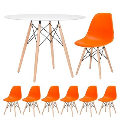 Mesa Redonda 100Cm Branco + 6 Cadeiras Laranja
