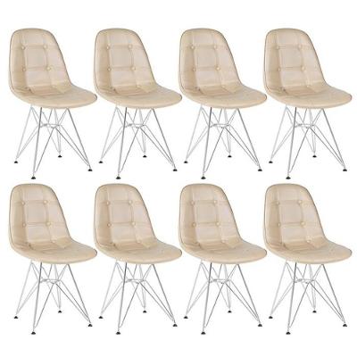 Kit 8 Cadeiras Estofadas Charles Eames Eiffel Botonê Com Pés De Metal Cromado Nude Nude