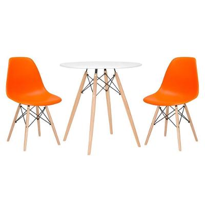 Mesa Redonda Eames 70 Cm Branco + 2 Cadeiras Eiffel Dsw Laranja