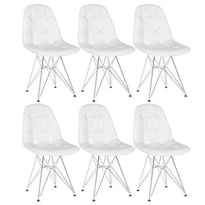 Kit 6 Cadeiras Estofadas Charles Eames Eiffel Botonê Com Pés De Metal Cromado Branco Branco