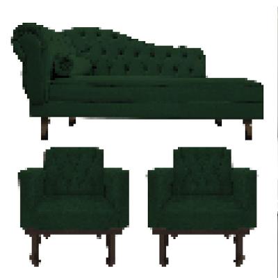 Kit Diva Recamier Diana 140Cm Lado Direito E 02 Poltronas Classic Suede Verde