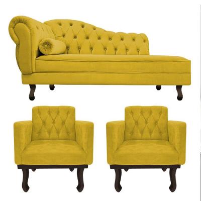 Kit Diva Recamier Diana 140Cm Lado Direito E 02 Poltronas Classic Suede Amarelo