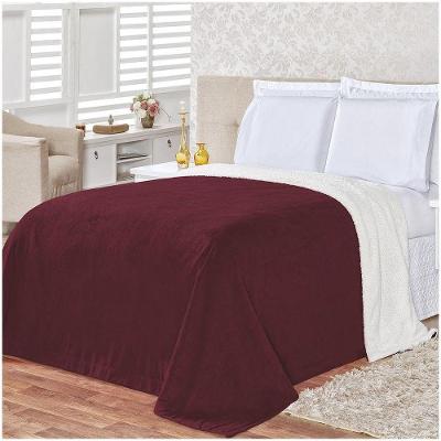 Cobertor Queen 2,40m X 2,20m Manta Microfibra E Sherpa Com Toque De Lã De Carneiro Alaska - Vinho