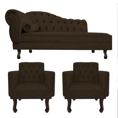 Kit Diva Recamier Diana 140cm Lado Direito E 02 Poltronas Classic Corano - Adj Decor Cor Marrom