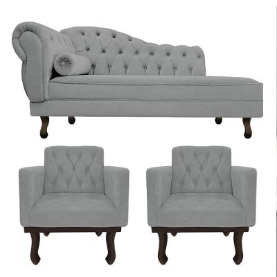 Kit Diva Recamier Diana 140cm Lado Direito E 02 Poltronas Classic Corano - Adj Decor Cor Cinza