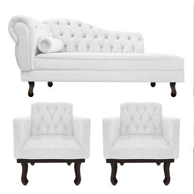Kit Diva Recamier Diana 140cm Lado Direito E 02 Poltronas Classic Corano - Adj Decor Cor Branco